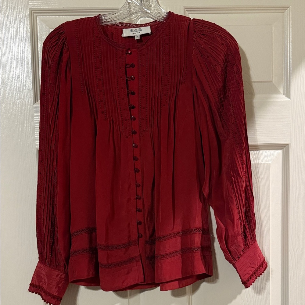 Sea New York Crimson Blouse with Button Detail